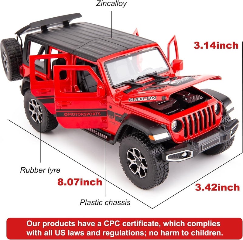 BDTCTK Off-Road 7 Door for Wrangler Diecast Toy Car Model, 1/22 Scale Metal Alloy Vehicle for Kids Boys Girls Adults, Doors Open, Light and Sound, Gifts Red - Image 2
