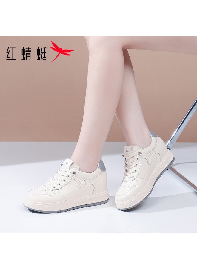 Red Dragonfly Women's Casual Shoes Autumn Flat White Shoes Thick Sole Versatile Lightweight Sports Sneakers C0ttn03272 Beige Gray Size 37