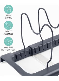 Arabest Expandable Pot and Pan Organizer Rack for Cabinet, Pot Lid Organizer Holder with 7 Adjustable Compartments, Cutting Board, Cookware, Bakeware & Frying Rack Organizer for Cabinet (Gray)  - Image 4