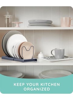 Arabest Expandable Pot and Pan Organizer Rack for Cabinet, Pot Lid Organizer Holder with 7 Adjustable Compartments, Cutting Board, Cookware, Bakeware & Frying Rack Organizer for Cabinet (Gray)  - Image 5