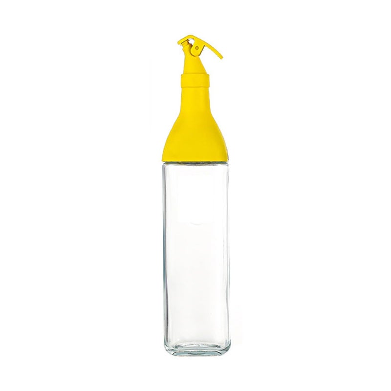 Krivety Oil Dispenser Bottle 500ml 17oz Olive Oil For Kitchen NoDrip Glass Cooking Oil DispenserVinegar Cruet Soy Sauce Dispenser SpoutWide OpeningEasy Refill And Cleaning YELLOW SQUARE - Image 1
