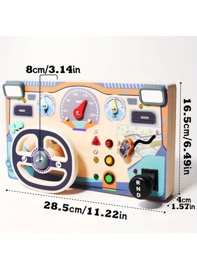 Wooden Steering Wheel Busy Board Sensory Toy With Light Switch Educational Travel Activities For Boys Girls - Image 2