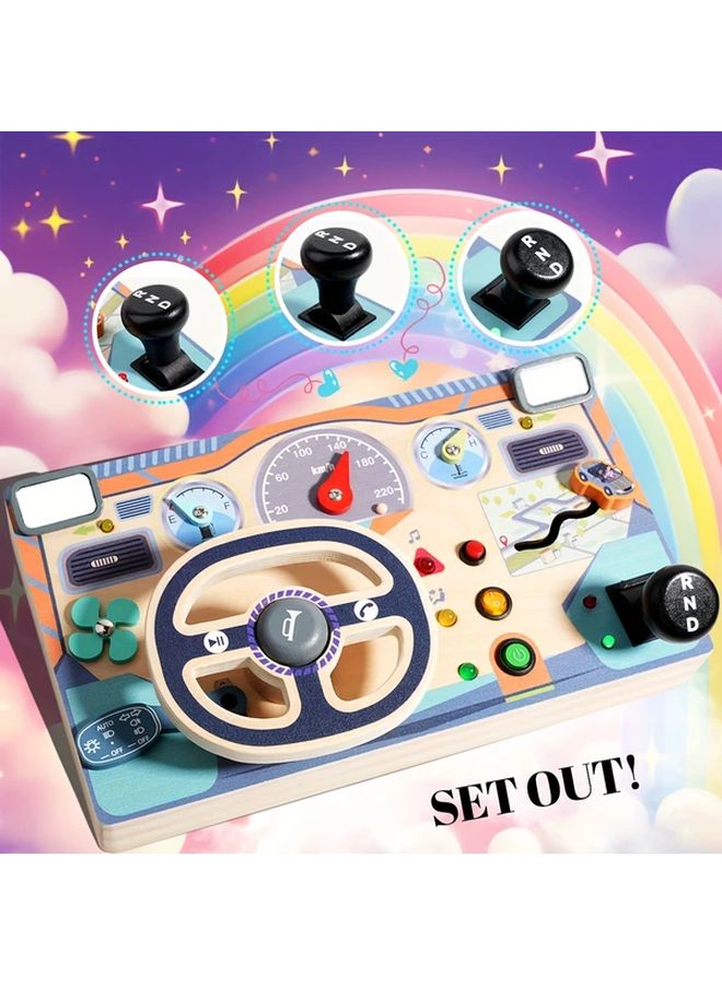 Wooden Steering Wheel Busy Board Sensory Toy With Light Switch Educational Travel Activities For Boys Girls - Image 5