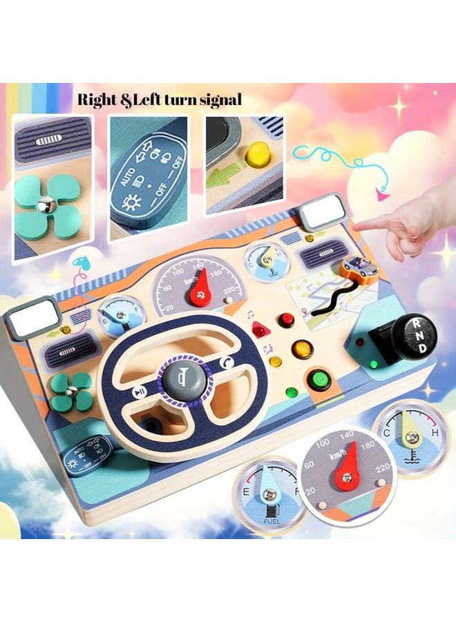 Wooden Steering Wheel Busy Board Sensory Toy With Light Switch Educational Travel Activities For Boys Girls - Image 3
