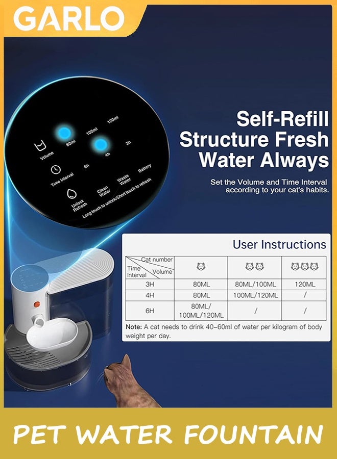 Garlo Smart Cat Water Fountain, 3L Large Capacity Wireless Pet Water Fountain, Automatic Pour-Over Water Dispenser for Dogs and Cats, Rechargeable Pet Water Dispenser with Anti-Accidental Touch Mode - Image 5