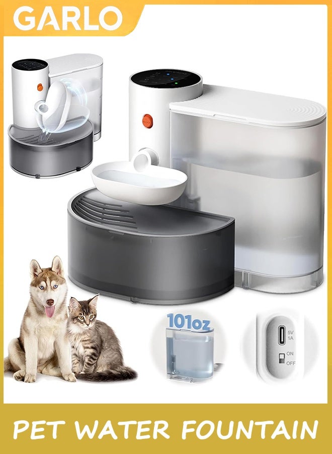 Garlo Smart Cat Water Fountain, 3L Large Capacity Wireless Pet Water Fountain, Automatic Pour-Over Water Dispenser for Dogs and Cats, Rechargeable Pet Water Dispenser with Anti-Accidental Touch Mode - Image 1