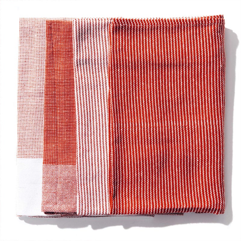Caldo Kitchen Dish Drying Towel Set of 4 100 Cotton Absorbent Dish Cloths 28 in x 20 in Red