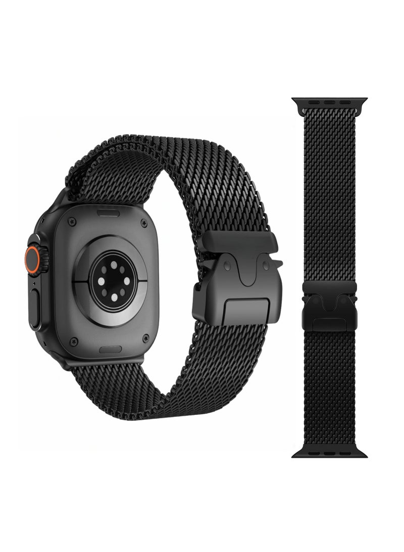 RTYY حلقة ميلانو شبكية متوافقة مع أساور Apple Watch المعدنية Ultra 2 مقاس 49 مم و46 مم من السلسلة 10، حلقة شبكية من الفولاذ المقاوم للصدأ بنسبة 1:1 مع مشبك معدني على شكل مظلة لساعة Apple Watch Series 7 8 9 45 مم وSeries 6 5 4 44 مم، 3/2/1 مقاس 42 مم ومشبك على شكل مظلة لساعة iWatch Ultra 2 Series 10 9 8 7 6 SE 5 4 3 2 - Image 2