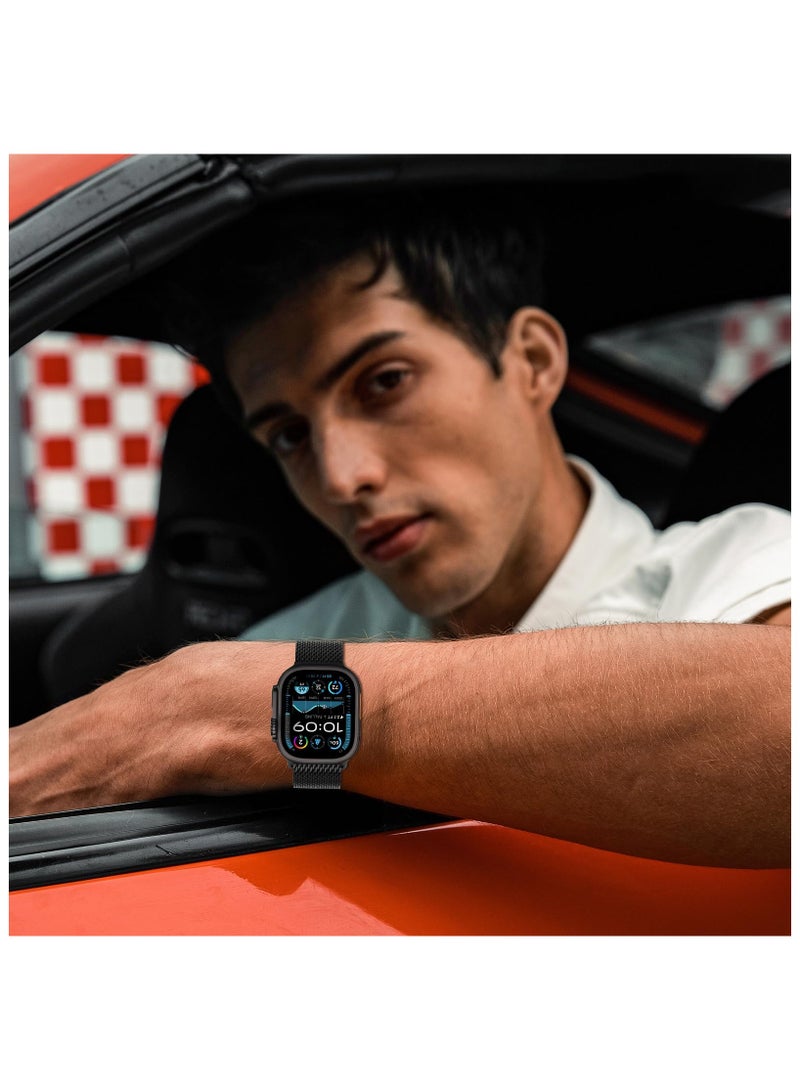 RTYY حلقة ميلانو شبكية متوافقة مع أساور Apple Watch المعدنية Ultra 2 مقاس 49 مم و46 مم من السلسلة 10، حلقة شبكية من الفولاذ المقاوم للصدأ بنسبة 1:1 مع مشبك معدني على شكل مظلة لساعة Apple Watch Series 7 8 9 45 مم وSeries 6 5 4 44 مم، 3/2/1 مقاس 42 مم ومشبك على شكل مظلة لساعة iWatch Ultra 2 Series 10 9 8 7 6 SE 5 4 3 2 - Image 3