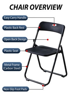 DBLEW Foldable Study Chair Portable Folding Stool Bench Collapsible Chair For Desk or Table with Metal Frame and Plastic Seat and Backrest Compact Lightweight Design Glossy Black for Home Bedroom Living Room, Balcony, Office, Laptop, Computer, School Classroom Student Study, Dining, Outdoor Picnics, Fishing, Camping, Hiking, Conference Rooms & Events Available in Set of 1 to 8  - Image 2