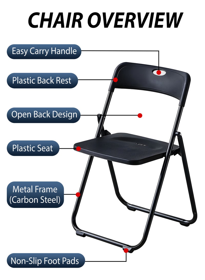 دي بلو كرسي دراسة قابل للطي، مقعد محمول قابل للطي، كرسي قابل للطي للمكتب أو الطاولة بإطار معدني ومقعد ومسند ظهر بلاستيكي، تصميم خفيف الوزن، أسود لامع للمنزل وغرفة النوم وغرفة المعيشة والشرفة والمكتب والكمبيوتر المحمول والكمبيوتر والمدرسة والفصول الدراسية والدراسة للطلاب وتناول الطعام والنزهات الخارجية والصيد والتخييم والمشي لمسافات طويلة وغرف المؤتمرات والفعاليات متوفرة في المجموعة - Image 2