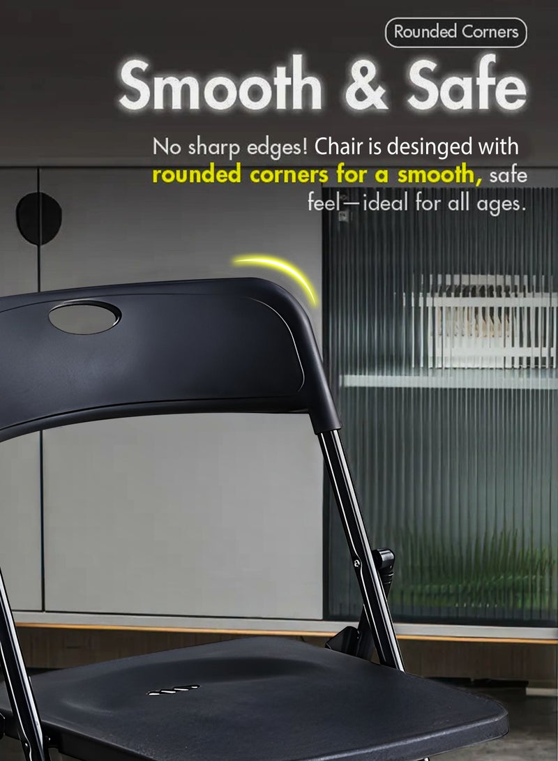 دي بلو كرسي دراسة قابل للطي، مقعد محمول قابل للطي، كرسي قابل للطي للمكتب أو الطاولة بإطار معدني ومقعد ومسند ظهر بلاستيكي، تصميم خفيف الوزن، أسود لامع للمنزل وغرفة النوم وغرفة المعيشة والشرفة والمكتب والكمبيوتر المحمول والكمبيوتر والمدرسة والفصول الدراسية والدراسة للطلاب وتناول الطعام والنزهات الخارجية والصيد والتخييم والمشي لمسافات طويلة وغرف المؤتمرات والفعاليات متوفرة في المجموعة - Image 4