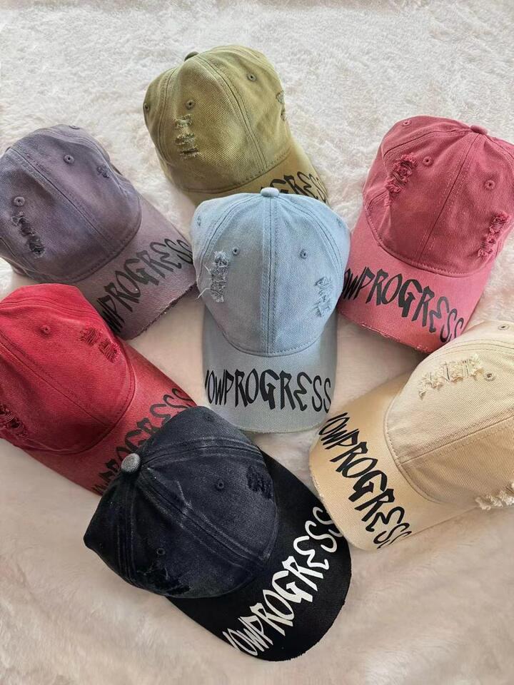 Baseball Cap Men Women Trendy Letter Distressed Brim Casual Summer Minimalist Hat - Image 2