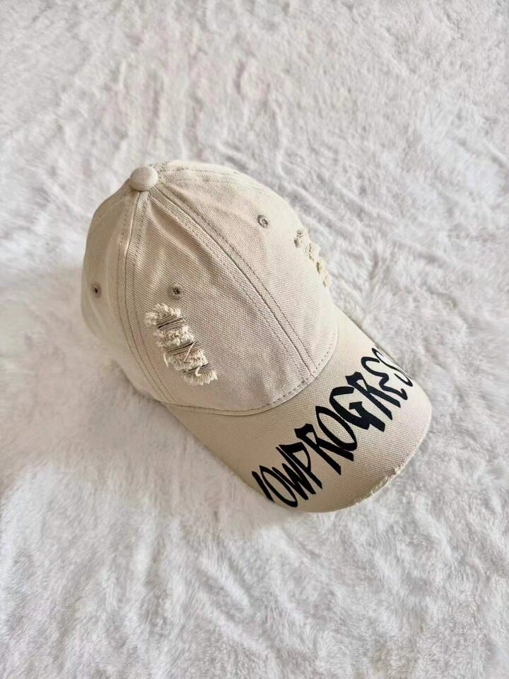 Baseball Cap Men Women Trendy Letter Distressed Brim Casual Summer Minimalist Hat - Image 1
