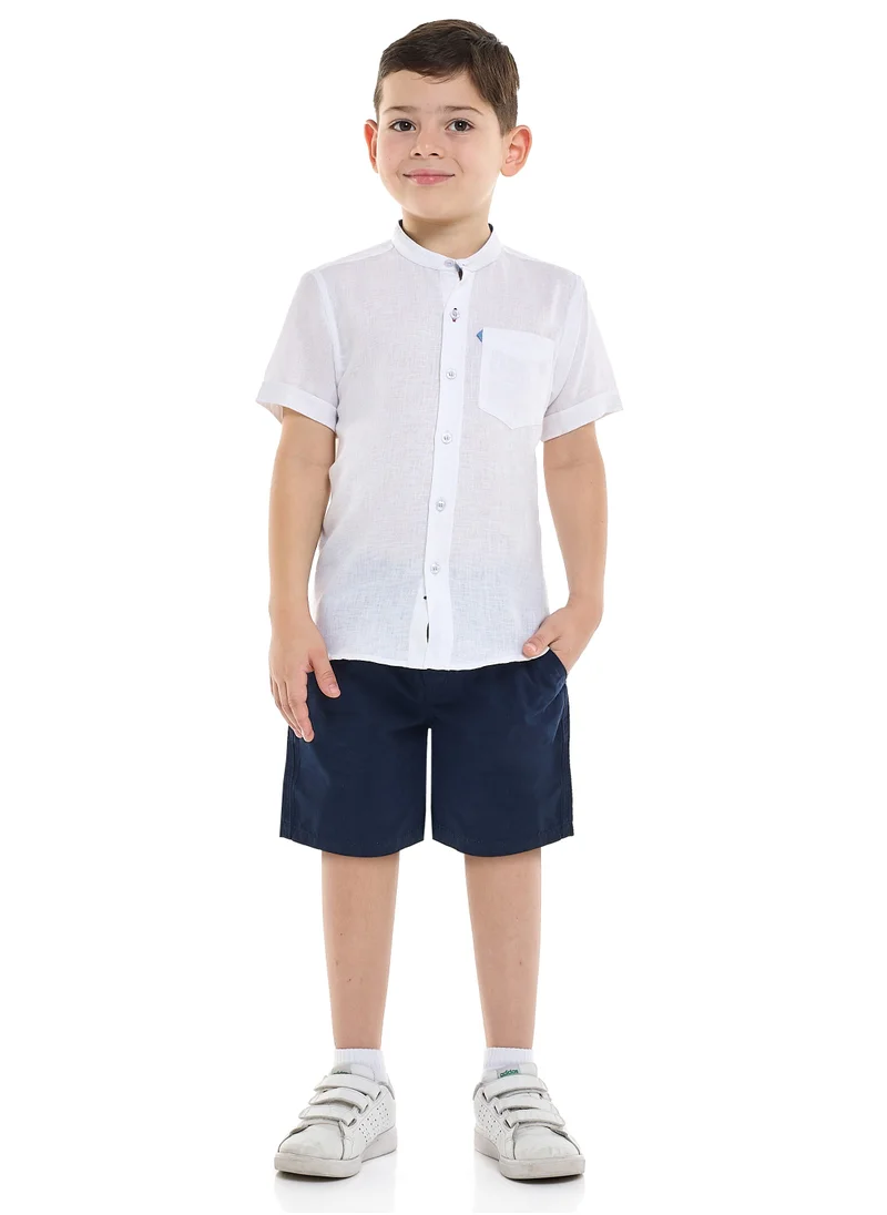 victor and jane Victor and Jane Solid Short Sleeve Mandarin Collar Shirt & Shorts Set