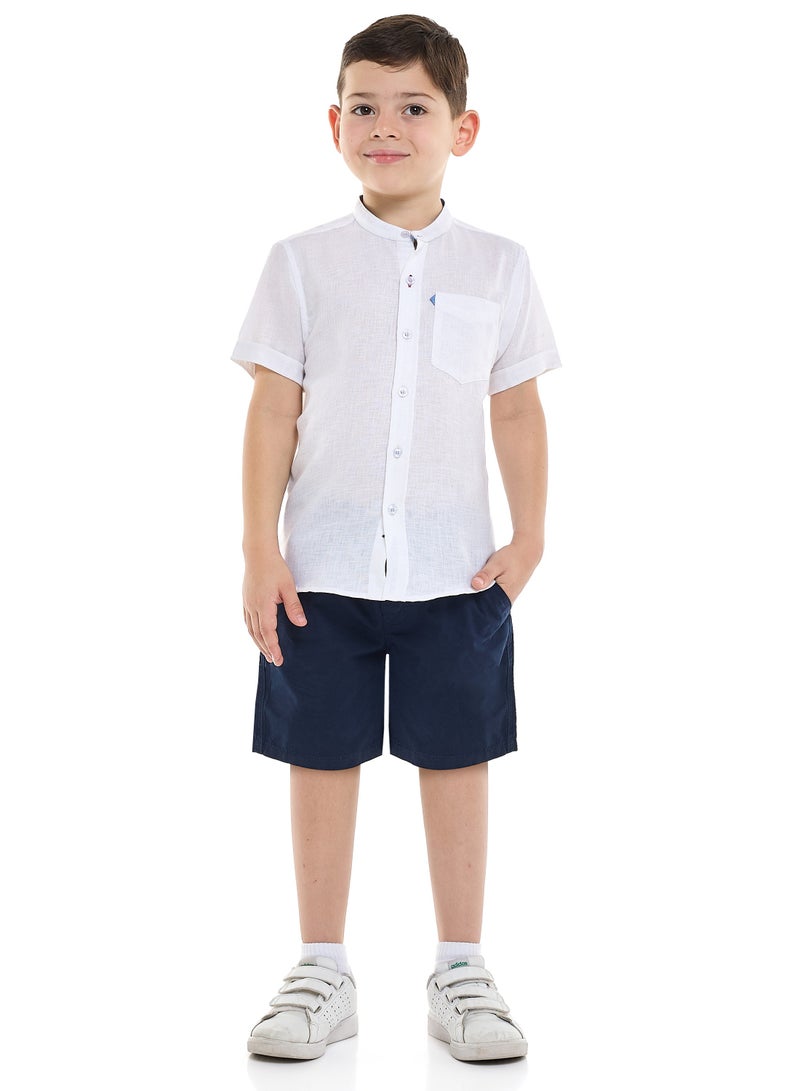 فكتور اند جين طقم قميص وشورت بأكمام قصيرة وياقة ماندرين من فيكتور وجين - Image 1