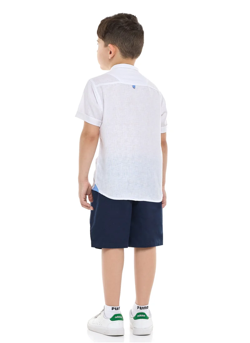 victor and jane Victor and Jane Solid Short Sleeve Mandarin Collar Shirt & Shorts Set