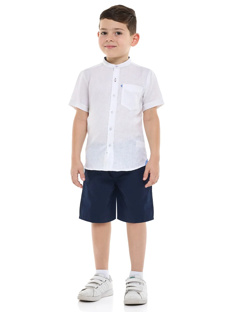 victor and jane Victor and Jane Solid Short Sleeve Mandarin Collar Shirt & Shorts Set