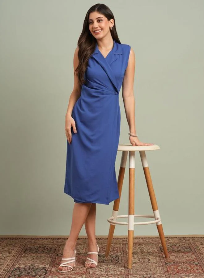 جلو باص فستان ميدي بليزر بياقة نوتش