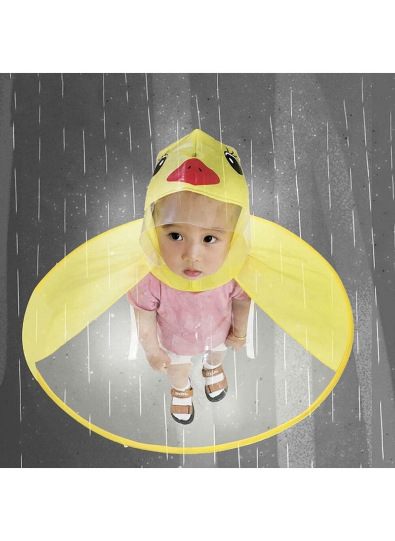 Raincoat Cartoon Kids Umbrella, Flying Saucer Umbrella, Portable Reusable Raincoats Hand Free Umbrella Hat, Children Comic Cute Yellow Duck Hat, Suitable Height 120-150cm  - Image 4