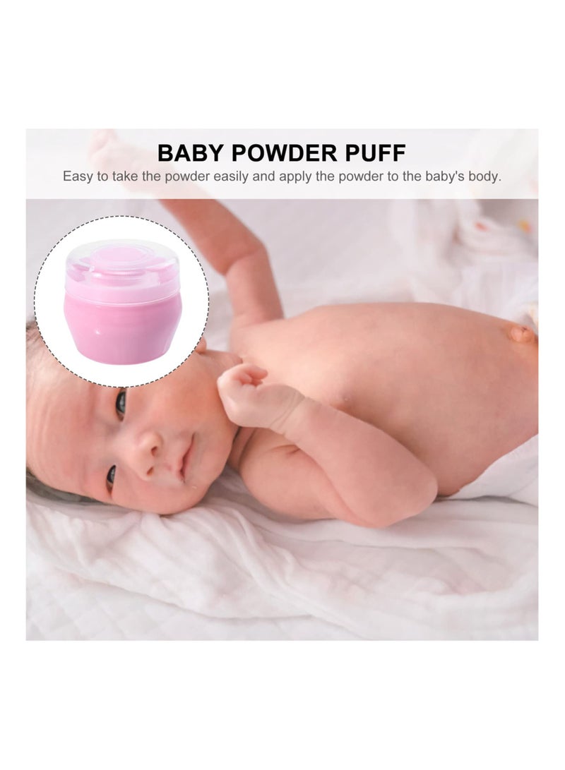 SYOSI 2 Sets Baby Powder Puff Box Fluffy Body After- Bath Powder Case Baby Care Face Body Villus Powder Puff Container Makeup Cosmetic Talcum Powder Holder with Hand Holder-Pink - Image 3