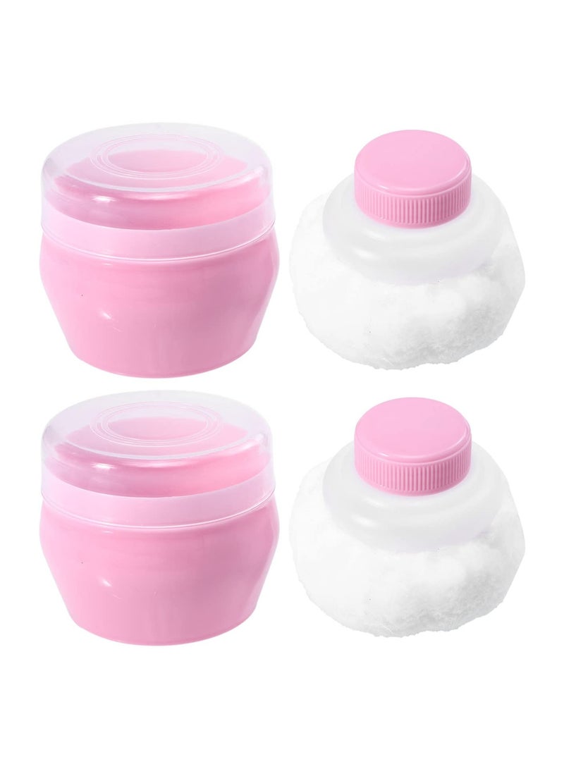 SYOSI 2 Sets Baby Powder Puff Box Fluffy Body After- Bath Powder Case Baby Care Face Body Villus Powder Puff Container Makeup Cosmetic Talcum Powder Holder with Hand Holder-Pink - Image 1