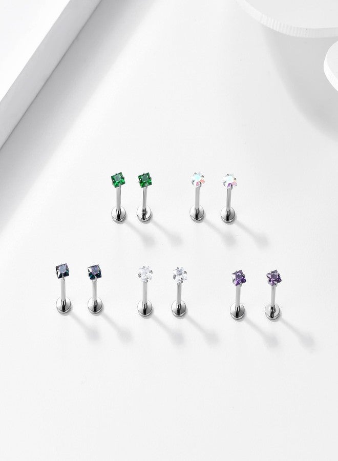 ENONTY 1 Pair 16G G23 Titanium Push in Labret Monroe Stud Threadless Lip Nose Stud Cartilage Medusa Conch Helix Lobe Tragus Earrings (16g/3mm-AB) - Image 4