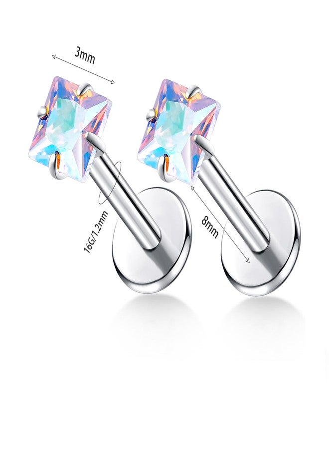 ENONTY 1 Pair 16G G23 Titanium Push in Labret Monroe Stud Threadless Lip Nose Stud Cartilage Medusa Conch Helix Lobe Tragus Earrings (16g/3mm-AB) - Image 2