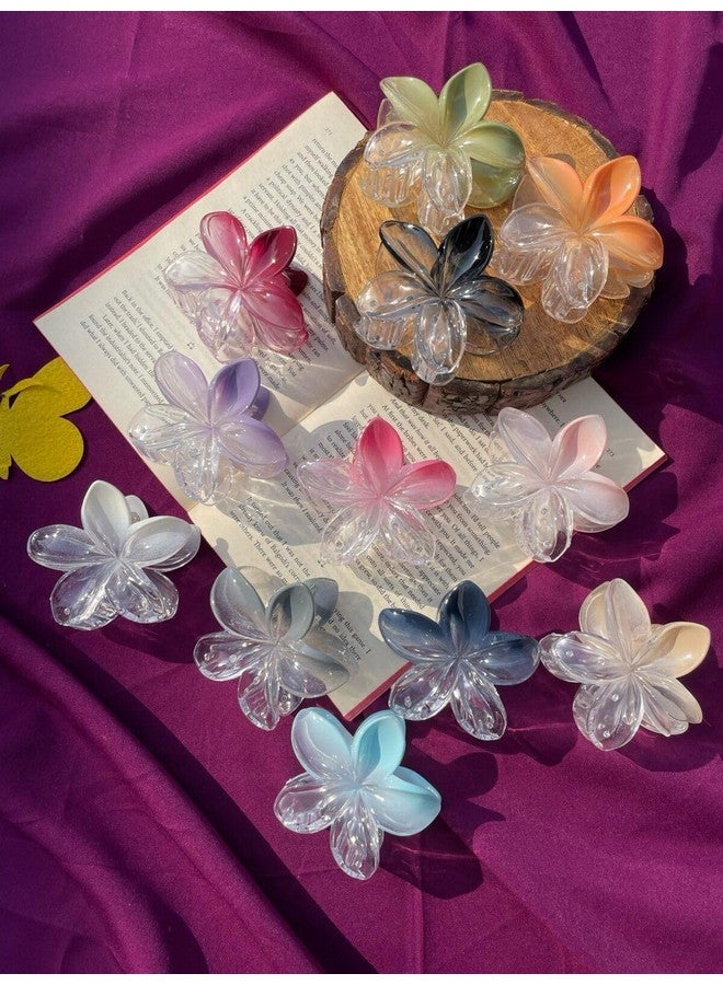 Radhya Accessories 2 pcs Large Viral Flower Hair Claws for Women Hair clutchers clawclips for Girls Plumeria flower hair Clips, painted flower hair claws Hair Accessories - Image 3