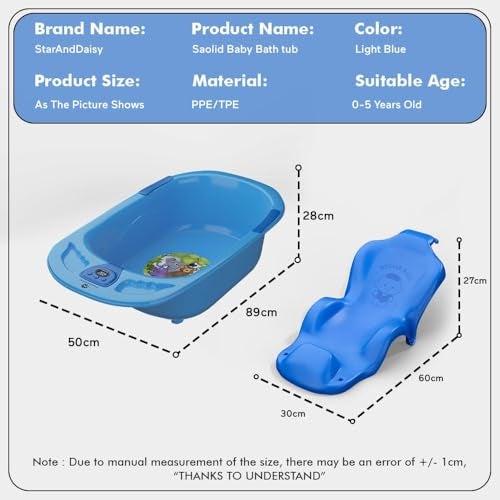 StarAndDaisy Baby Bath Tub for 0 to 5 Years/Bath Tub for Kids 0-3 Years/Infants Bathtub with Temperature Censor & Baby Bath Seat/Sling, Antislip Baby Bath Tub with Bath Chair (Light Blue) - Image 2