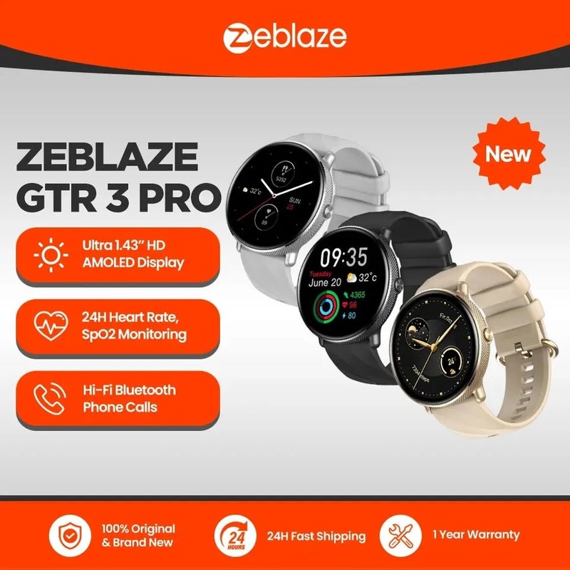 زيبليز ساعة ذكية Zeblaze GTR 3 Pro Voice Calling Smart Watch 1.43" Amoled Display 316L Stainless Steel Frame Fitness Tracking Smartwatch, Starlight Silver 0814172 - Image 2
