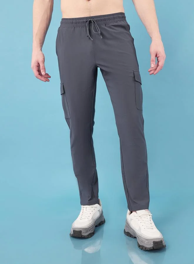 Technosport Grey Solid 4-Way Stretch Cargo Pants