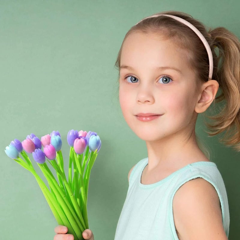 woobles Color-Changing Tulip Ballpoint Pens 0.5mm Black Ink Creative Gel Ink Rollerball Pen Stationery For Kids Girls Birthday Gift Supplies, School Home Office Decor Party Favors (24 Pcs) 24 Pcs - Image 3