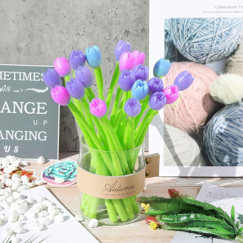 woobles Color-Changing Tulip Ballpoint Pens 0.5mm Black Ink Creative Gel Ink Rollerball Pen Stationery For Kids Girls Birthday Gift Supplies, School Home Office Decor Party Favors (24 Pcs) 24 Pcs - Image 1