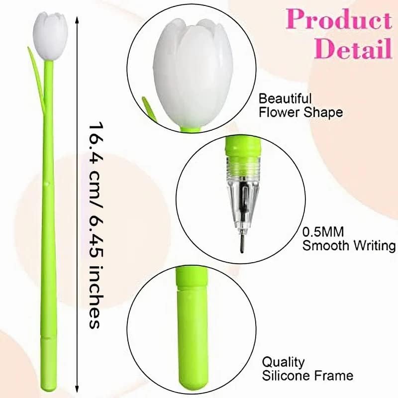 woobles Color-Changing Tulip Ballpoint Pens 0.5mm Black Ink Creative Gel Ink Rollerball Pen Stationery For Kids Girls Birthday Gift Supplies, School Home Office Decor Party Favors (24 Pcs) 24 Pcs - Image 5
