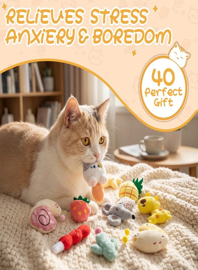 Leitee 40 Pcs Cat Toys Bulk Interactive Chew Toys for Indoor Cats, Small Plush Soft Kitten Teething Chew Toy for Cat Lovers Gifts Entertaining, Catnip Not Included(Kawaii,4.3-5.9") - Image 5