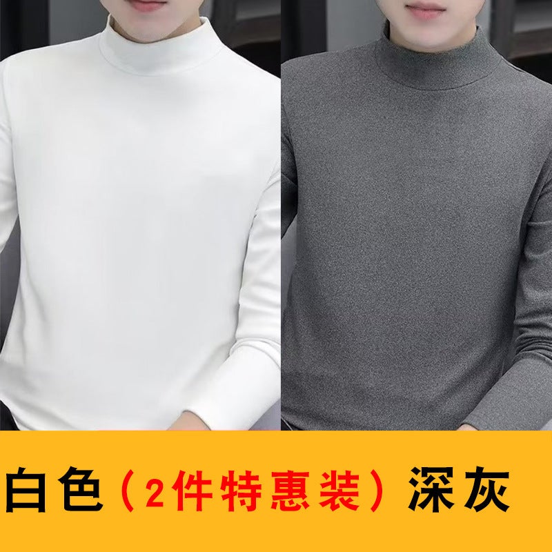Double-Sided Velvet Winter Bottoming Shirt Men'S Long-Sleeved T-Shirt 2023 New Mid-Collar Half Turtleneck Warm Top - Image 1