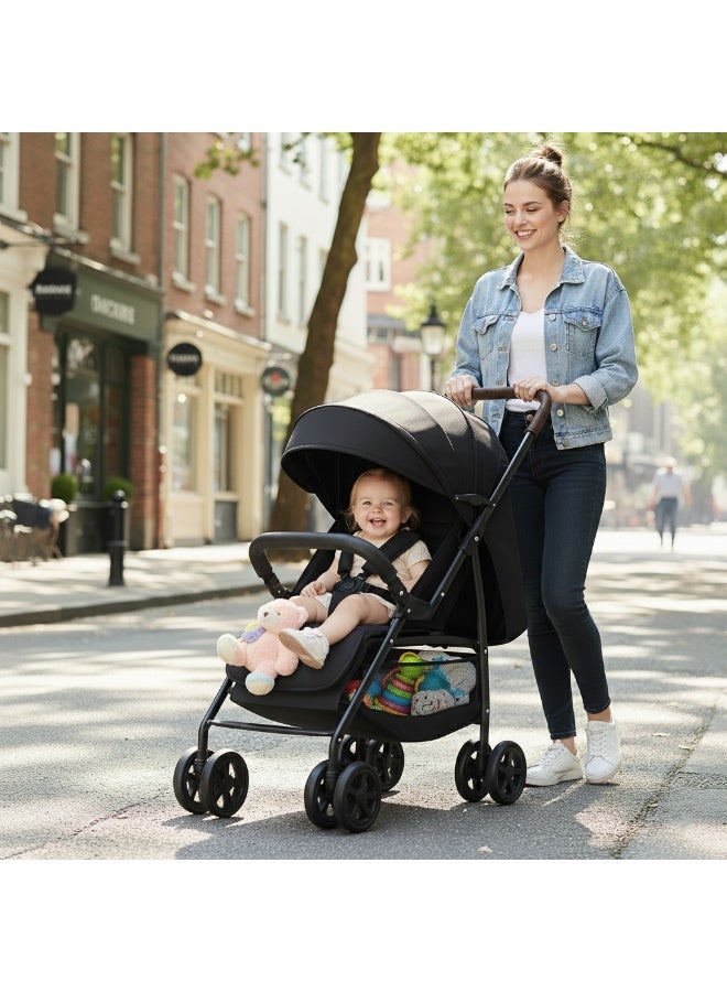ACPLAY Lightweight Foldable Travel Stroller – Compact Baby Stroller with One-Hand Fold, Full Lay-Flat Recline, Large Storage Basket, Removable Child Tray & Cup Holder, 5-Point Harness, Perfect for Travel & Everyday Use - Image 3