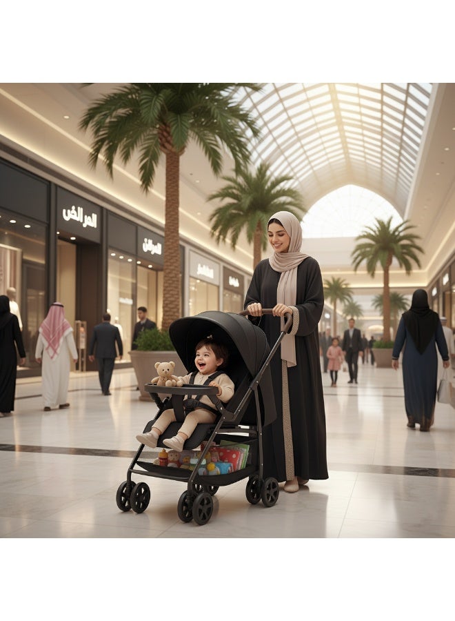 ACPLAY Lightweight Foldable Travel Stroller – Compact Baby Stroller with One-Hand Fold, Full Lay-Flat Recline, Large Storage Basket, Removable Child Tray & Cup Holder, 5-Point Harness, Perfect for Travel & Everyday Use - Image 5