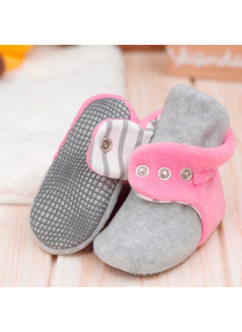 Ella Bonna Polar Baby Slippers, Non-Slip Sole, Organic Cotton Lined, First Step Home Slippers, Gray Pink