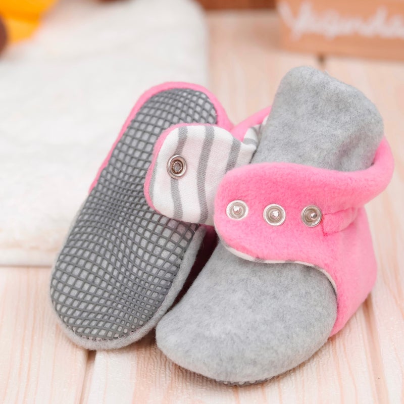 Ella Bonna Polar Baby Slippers, Non-Slip Sole, Organic Cotton Lined, First Step Home Slippers, Gray Pink - Image 2