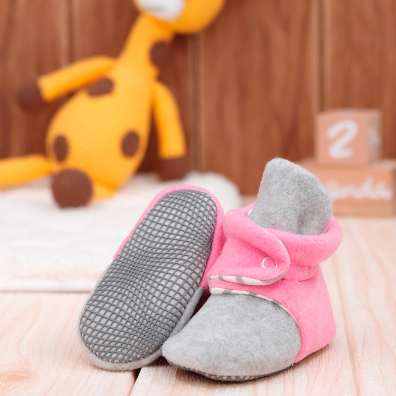 Ella Bonna Polar Baby Slippers, Non-Slip Sole, Organic Cotton Lined, First Step Home Slippers, Gray Pink - Image 4