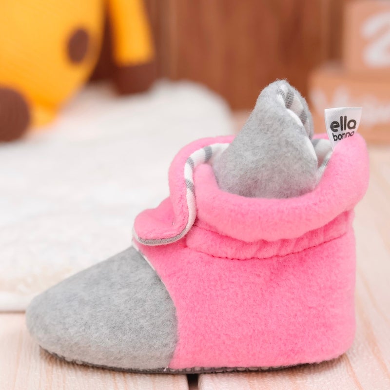 Ella Bonna Polar Baby Slippers, Non-Slip Sole, Organic Cotton Lined, First Step Home Slippers, Gray Pink - Image 5