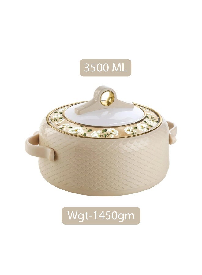 NAYASA 3500ml Stainless Steel Insulated Casserole Hotpot Food Container in Beige with Comfortable Handles Thermal Serving Dish Large Pot with Floral Lid for Family Meals - Image 3