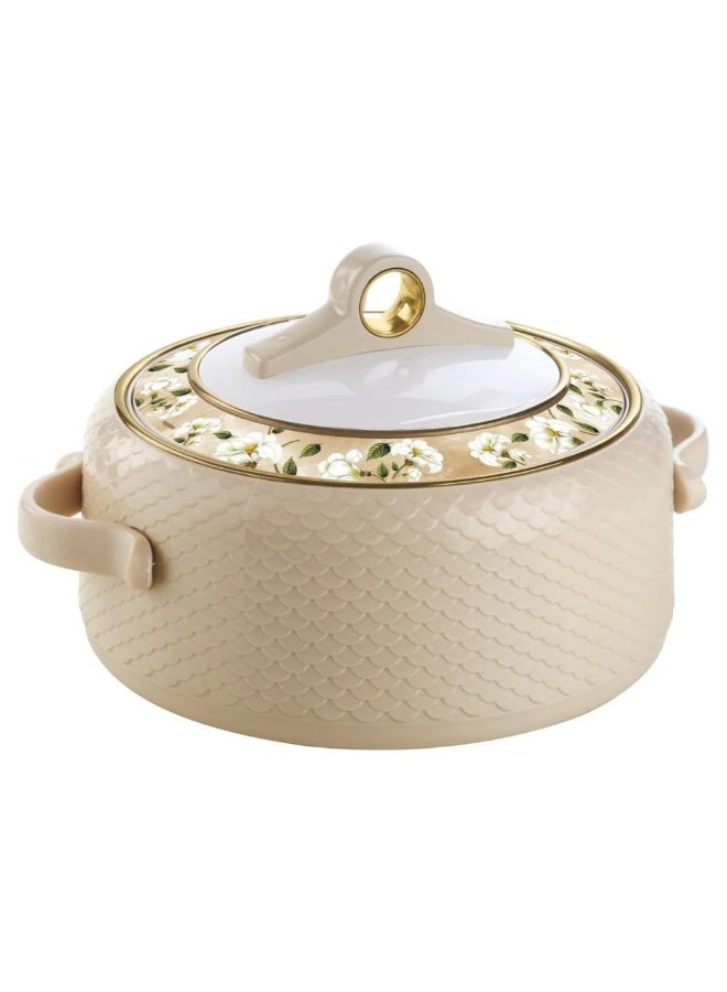 NAYASA 3500ml Stainless Steel Insulated Casserole Hotpot Food Container in Beige with Comfortable Handles Thermal Serving Dish Large Pot with Floral Lid for Family Meals - Image 1