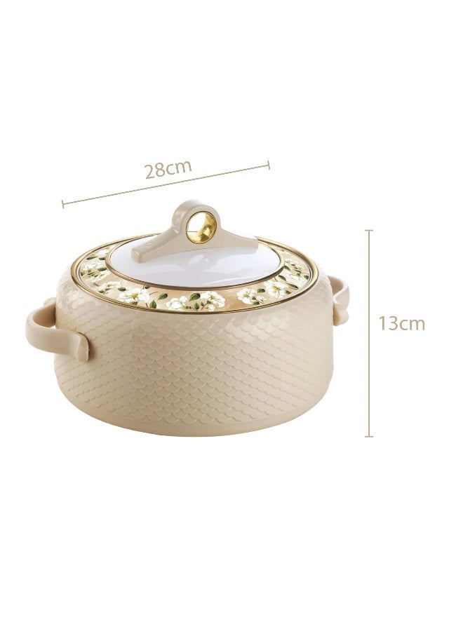 NAYASA 3500ml Stainless Steel Insulated Casserole Hotpot Food Container in Beige with Comfortable Handles Thermal Serving Dish Large Pot with Floral Lid for Family Meals - Image 2