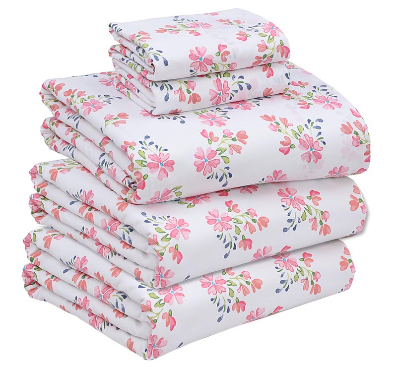 RUVANTI 100% Cotton Sheets â€“ Split King Size Percale Bedding, Cooling & Breathable Floral Design, Durable with a Crisp, Soft & Comfortable Feel, 16" Deep Pocket, 5-Piece Set, Bloomex - Image 1