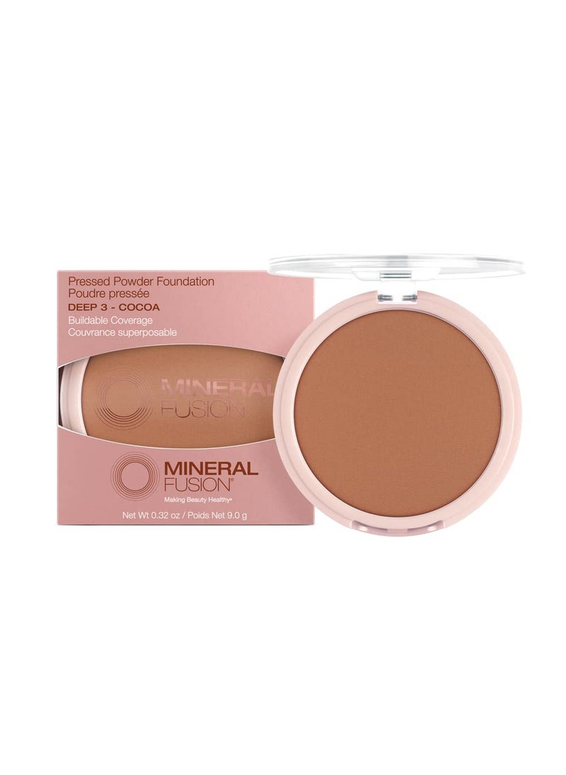 Mineral Fusion Mineral Fusion Pressed Powder Foundation, Deep 3 - Tan/Deep Skin w/Golden Undertones, Age Defying Foundation Makeup with Matte Finish, Talc Free Face Powder, Hypoallergenic, Cruelty-Free, 0.32 Oz 