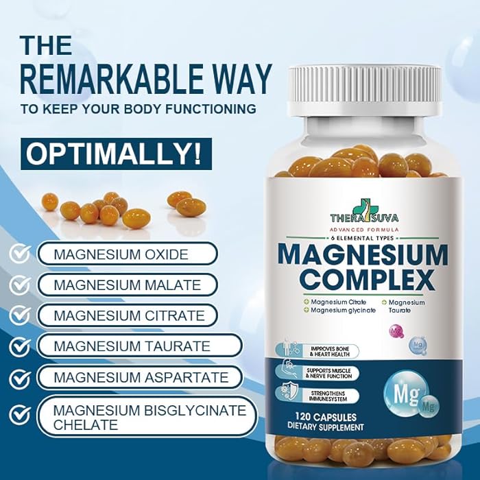 TheraSuva High Absorption Magnesium Complex | 6 Element Magnesium Complex for Muscle, Bone & Nerve Health, 2 Month Supply, 120 Softgels - Image 4