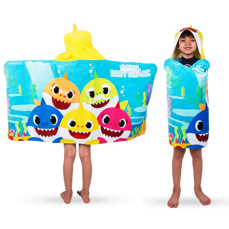 Franco Kids Bath and Beach Soft Cotton Terry Hooded Towel Wrap, 24" x 50", Baby Shark - Image 1